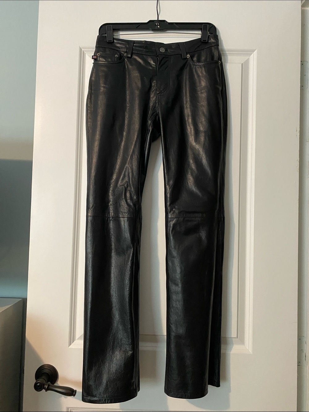 Black Genuine Leather Straight-Leg Pants